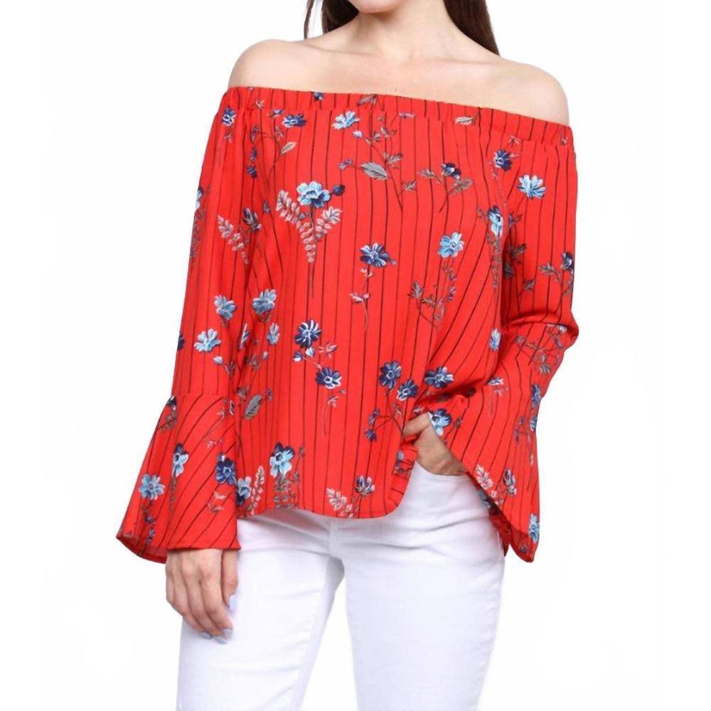 NEW COLLECTIVE RACK off shoulder floral top in red